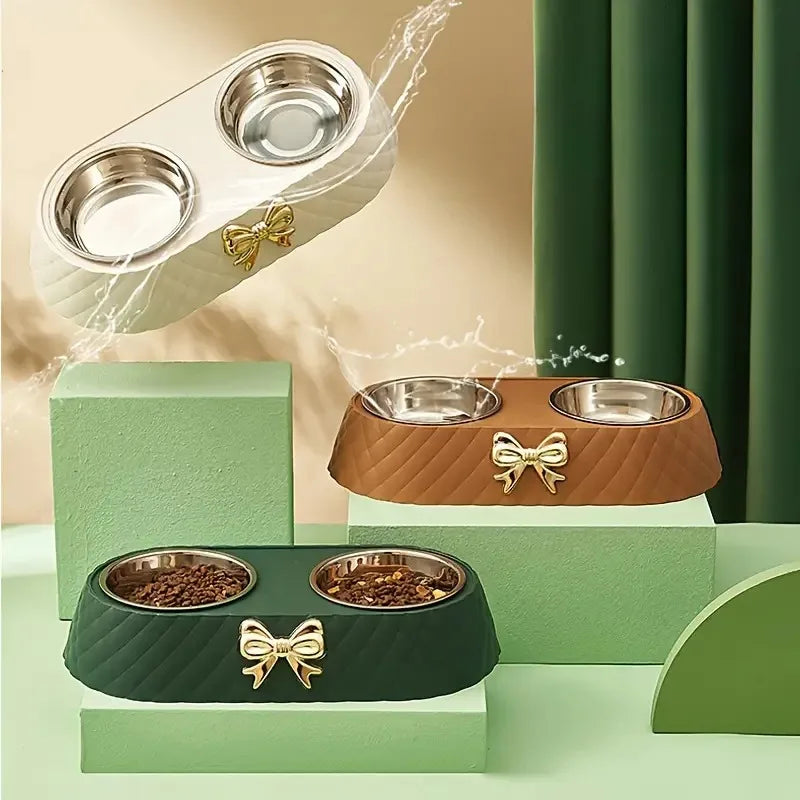 Stainless Steel Dog Bowl with Bow Tie | Stylish & Durable
